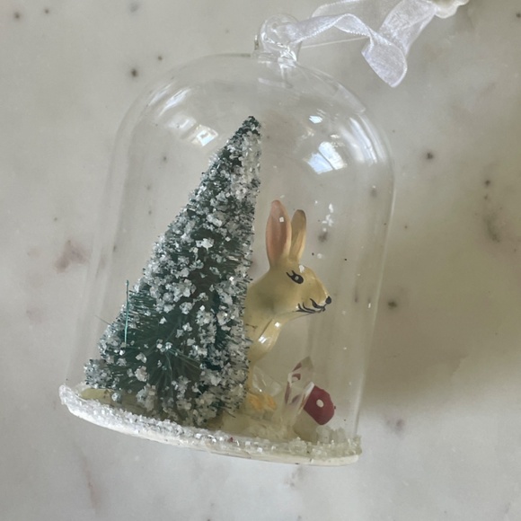Christmas Ornament; Winter Rabbit with Tree, Mushrooms and Crystals, Terrarium - Picture 6 of 12